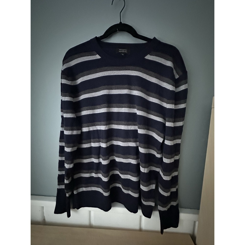 Banana Republic Factory Sweater Merino Wool Striped Navy Gray Sz‎ M Lightweight